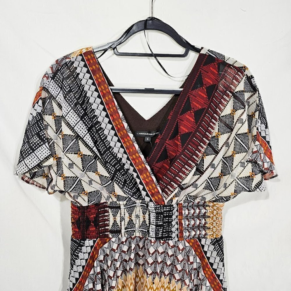 NWT CHRIS McLAUGHLIN Boho Dress size 6 BROWN RED BLACK Fairy Art to Wear Summer - Picture 4 of 9